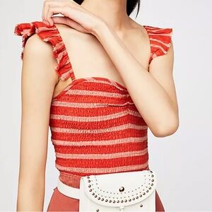 Free People Red and White Ruffled Crop Tank Top